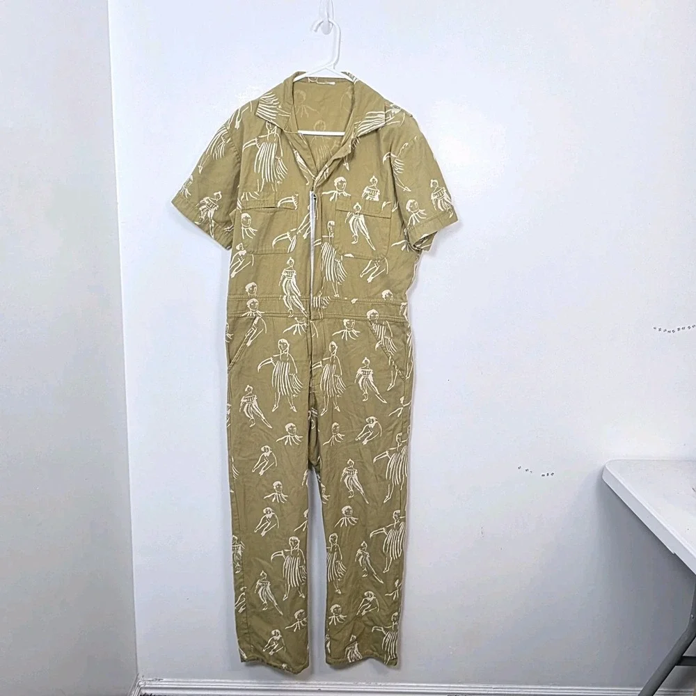 My Little Belleville Green Cream Printed Cotton Willow Boiler-Suit Jumpsuit Sz L - Picture 3 of 14